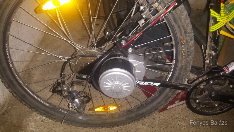 The chain drive on the rear wheel