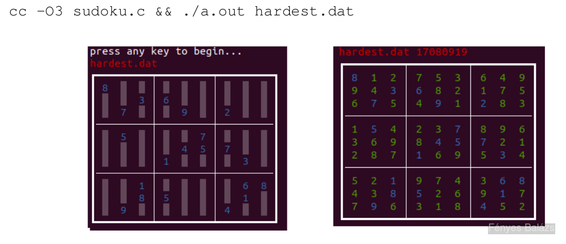 The program solves a sudoku board